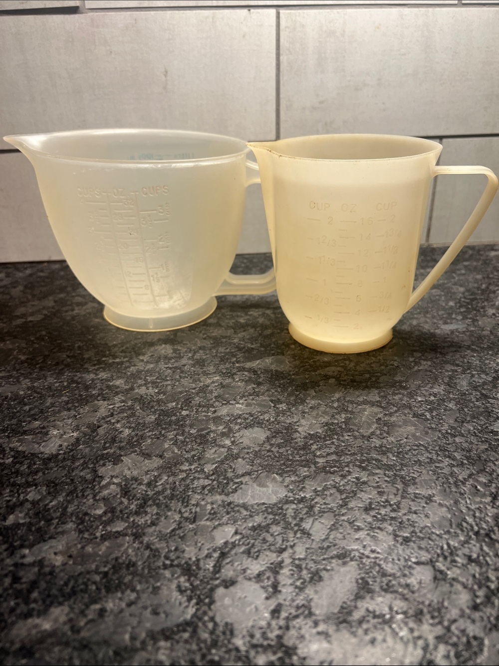 Set of 2 Vintage Tupperware Translucent Plastic Measuring Cups  Well used